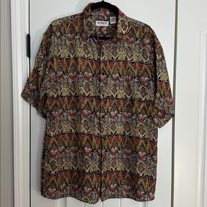 Vintage Summa Silk Shirt Men Medium Aztec Print 100% Silk Short Sleeve MINT COND